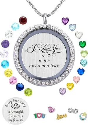 Best Gift Floating Charm Living Memory Lockets with Birthstone, 30mm Stainless Steel Necklace