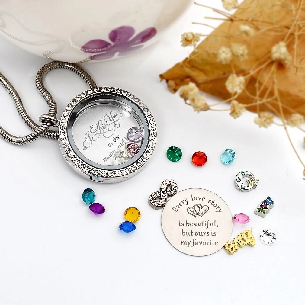 Best Gift Floating Charm Living Memory Lockets with Birthstone, 30mm Stainless Steel Necklace