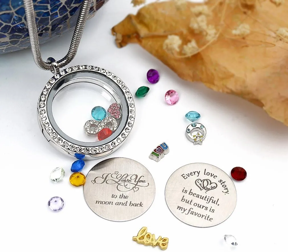 Best Gift Floating Charm Living Memory Lockets with Birthstone, 30mm Stainless Steel Necklace