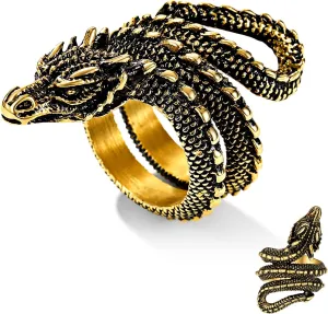 Bestyle Punk Gothic Snake Rings for Men Women, Stainless Steel/Gold/Black Serpent Finger Wrap Ring, Cool Statement Biker Rings Retro Costumes Jewelry, Size #7-#12