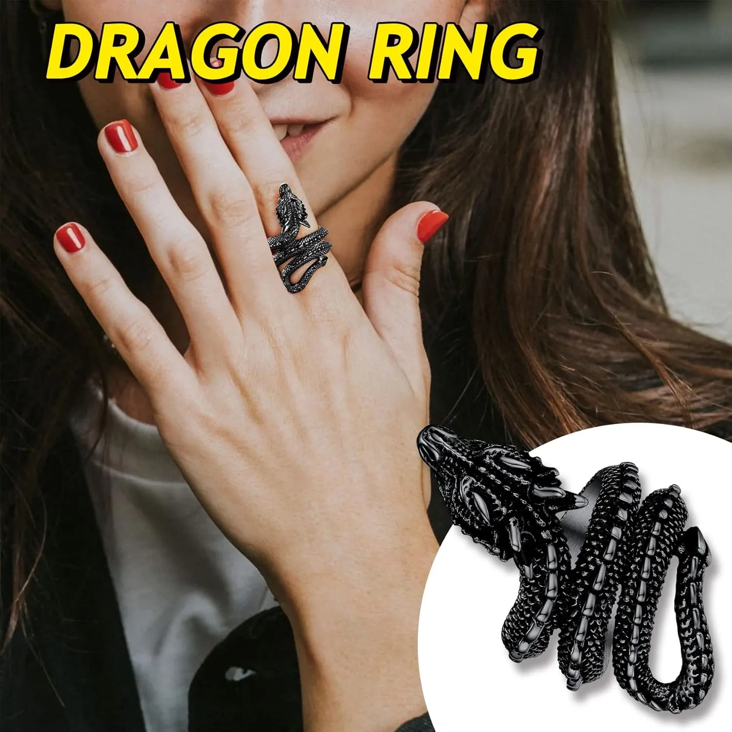Bestyle Punk Gothic Snake Rings for Men Women, Stainless Steel/Gold/Black Serpent Finger Wrap Ring, Cool Statement Biker Rings Retro Costumes Jewelry, Size #7-#12