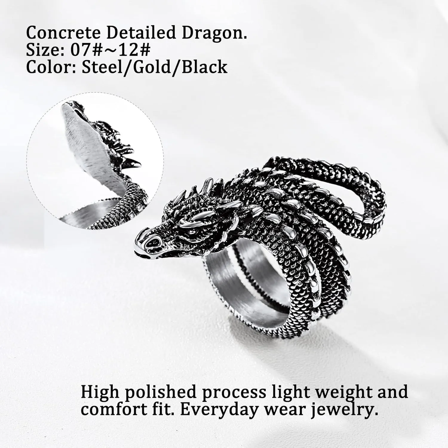 Bestyle Punk Gothic Snake Rings for Men Women, Stainless Steel/Gold/Black Serpent Finger Wrap Ring, Cool Statement Biker Rings Retro Costumes Jewelry, Size #7-#12