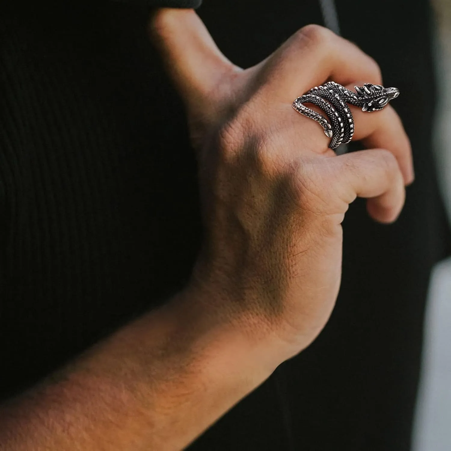 Bestyle Punk Gothic Snake Rings for Men Women, Stainless Steel/Gold/Black Serpent Finger Wrap Ring, Cool Statement Biker Rings Retro Costumes Jewelry, Size #7-#12