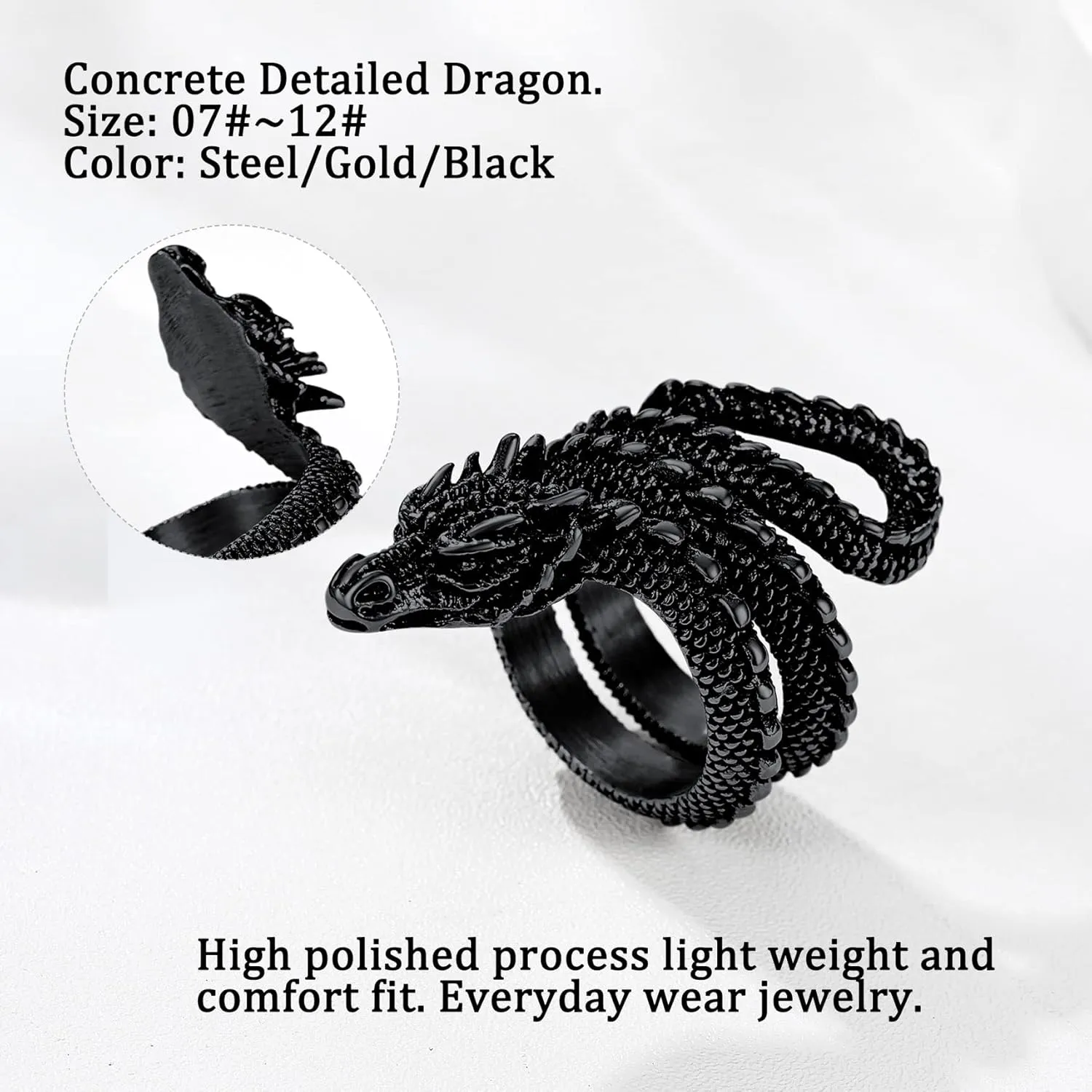 Bestyle Punk Gothic Snake Rings for Men Women, Stainless Steel/Gold/Black Serpent Finger Wrap Ring, Cool Statement Biker Rings Retro Costumes Jewelry, Size #7-#12