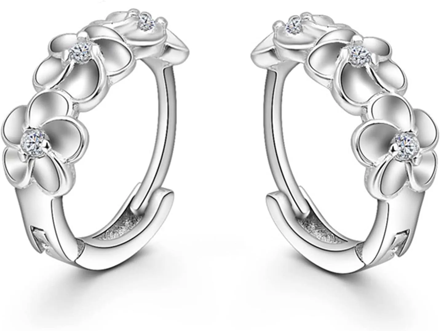 BG&WLing Flower Hoop Earrings for Women Gold Plated Sterling Silver Hoops Hypoallergenic Dainty Triple Flower Cubic Zirconia Huggie Earring Fashion Jewelry