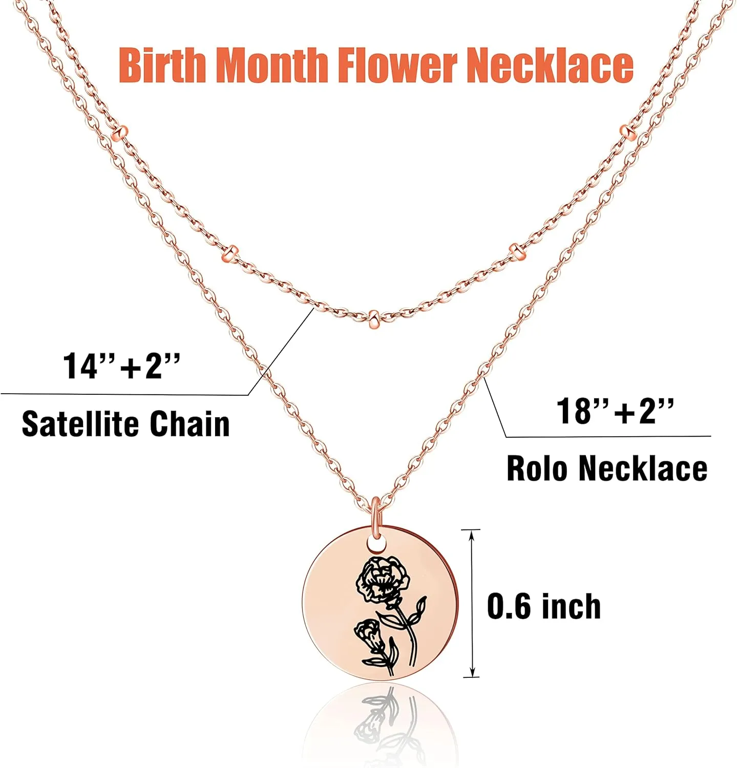 Birth Month Flower Pendant Necklace 18K Gold Plated Dainty Simple Month Birth Floral Disc Pendant Engrave Coin Necklace Minimalist Delicate Mom Daughter Gift for Her