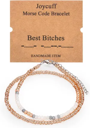 Birthday Gifts for Women Layered Morse Code Bracelets for Mom Aunt Friends Wife Her Beaded Strand Bracelet