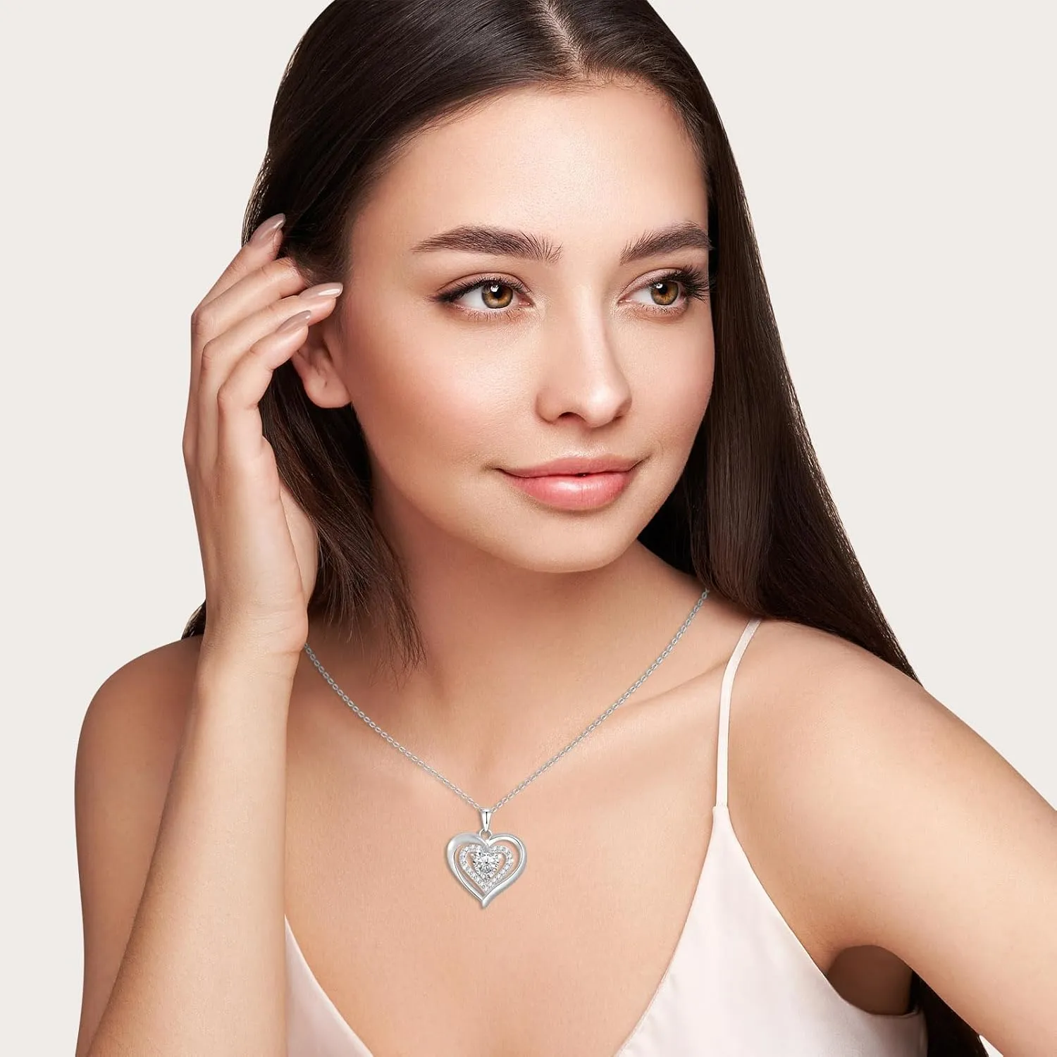Birthstone Necklaces for Women, 925 Sterling Silver Necklace for Women, Forever Love Silver Heart Necklace with Birthstones as Anniversary/Birthday Gift for Mom, Wife, Girlfriend or Loved Ones