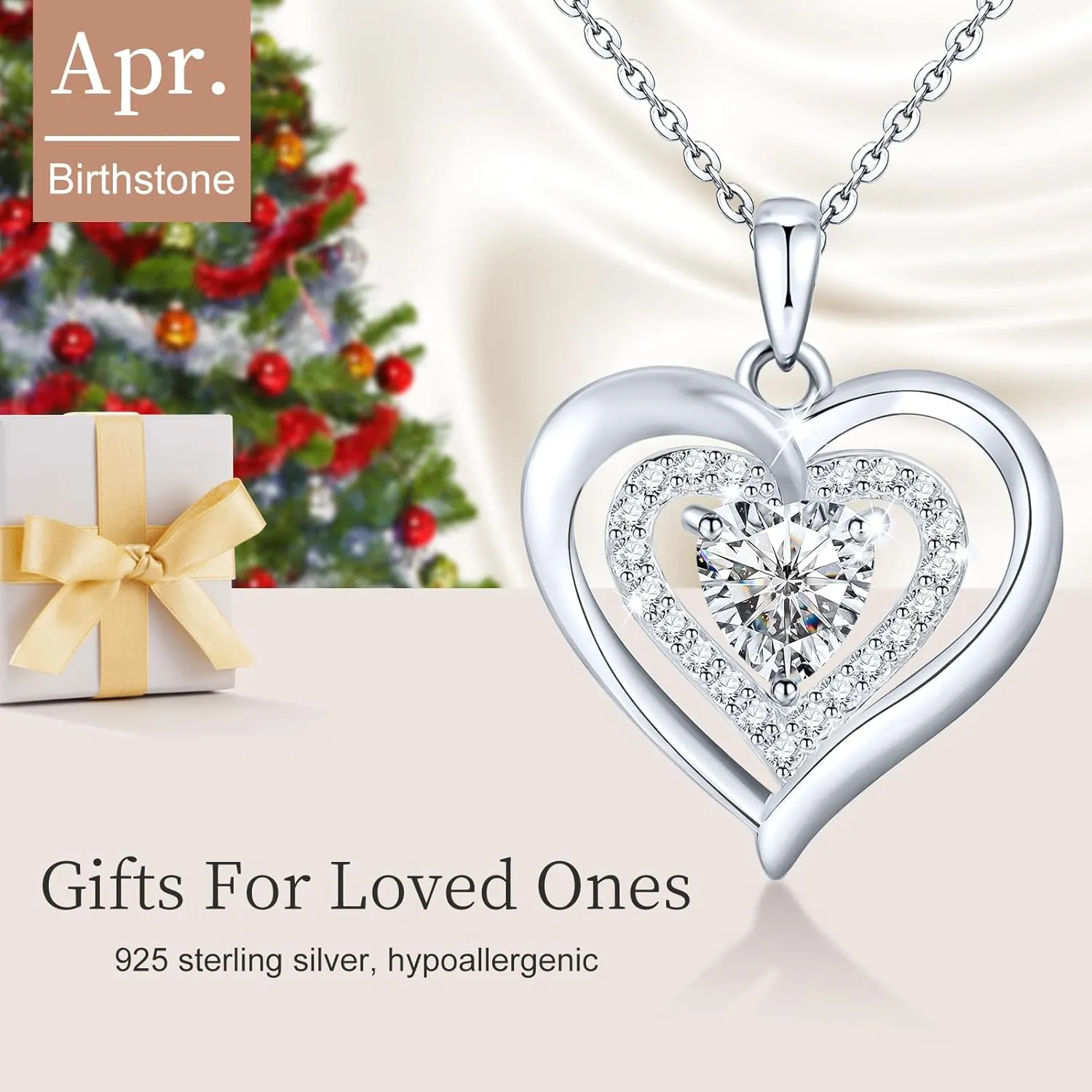 Birthstone Necklaces for Women, 925 Sterling Silver Necklace for Women, Forever Love Silver Heart Necklace with Birthstones as Anniversary/Birthday Gift for Mom, Wife, Girlfriend or Loved Ones