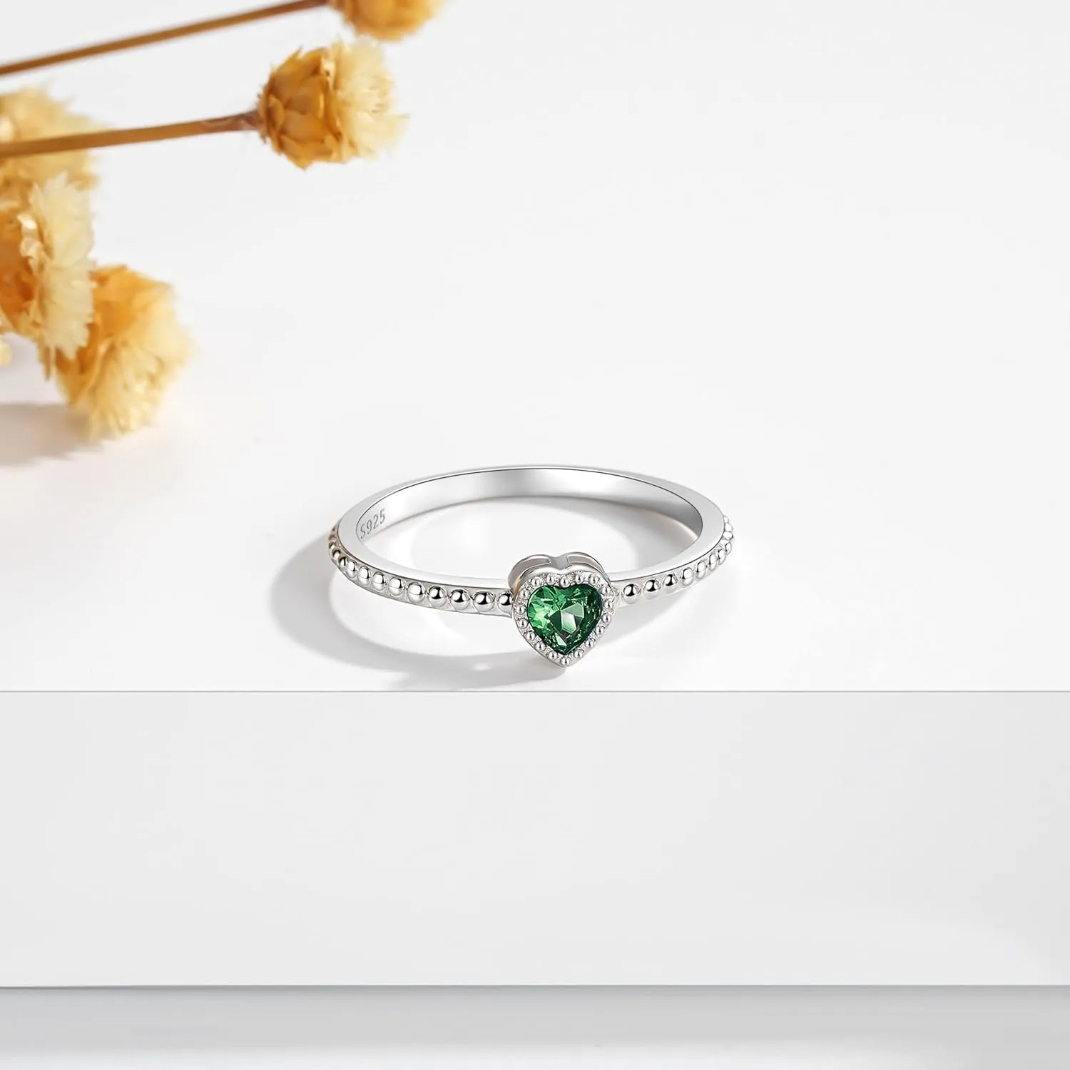 Birthstone Rings for Women: S925 Sterling Silver Stacking Birthstones Ring Cubic Zirconia Heart Stackable Band Rings - Birthday Mother's Day Jewelry Gifts for Mother Daughte