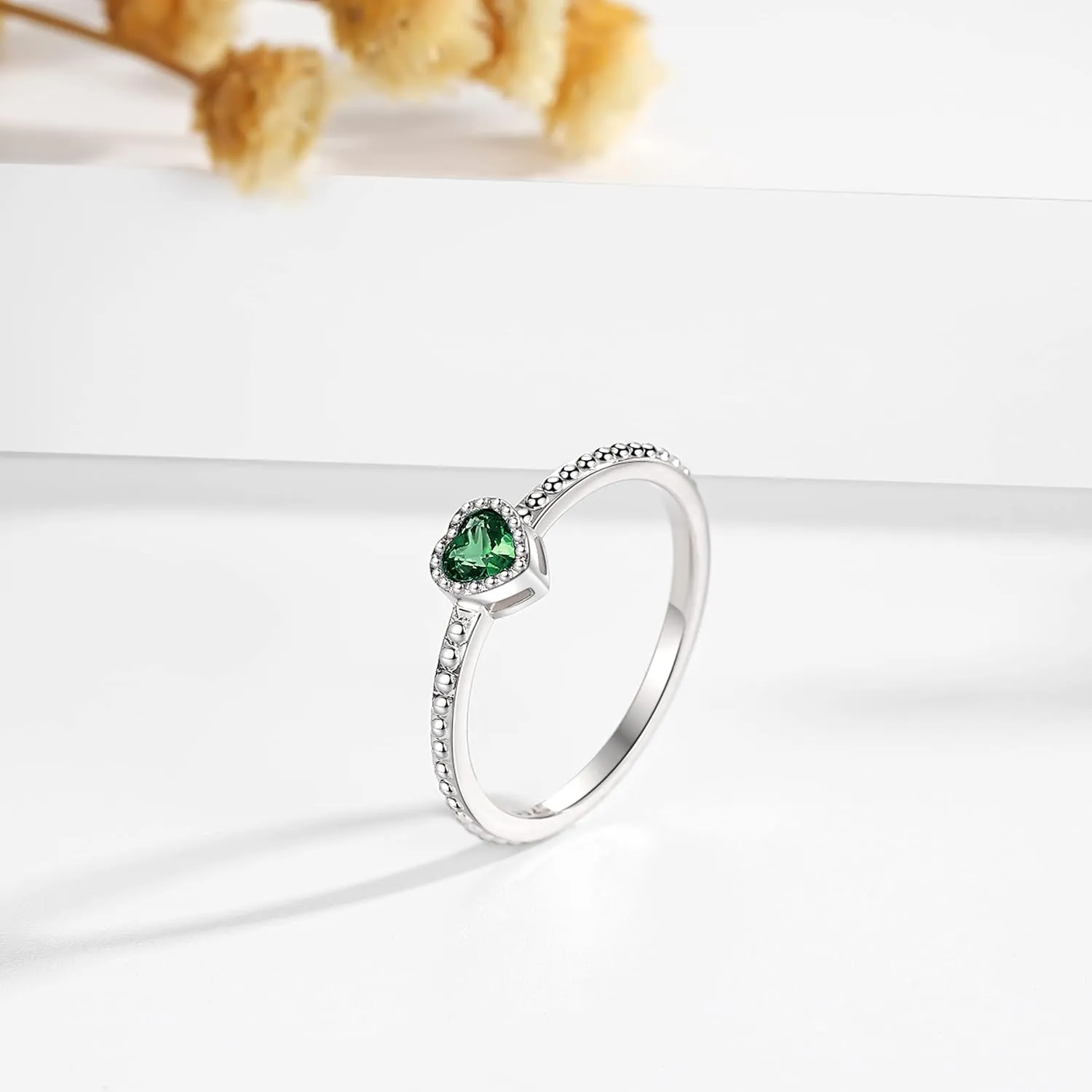Birthstone Rings for Women: S925 Sterling Silver Stacking Birthstones Ring Cubic Zirconia Heart Stackable Band Rings - Birthday Mother's Day Jewelry Gifts for Mother Daughte