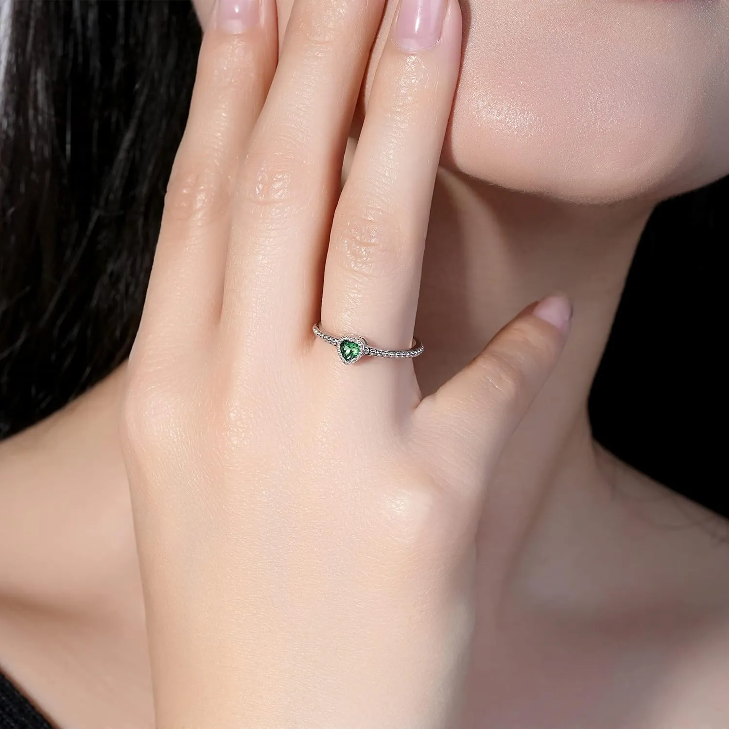 Birthstone Rings for Women: S925 Sterling Silver Stacking Birthstones Ring Cubic Zirconia Heart Stackable Band Rings - Birthday Mother's Day Jewelry Gifts for Mother Daughte