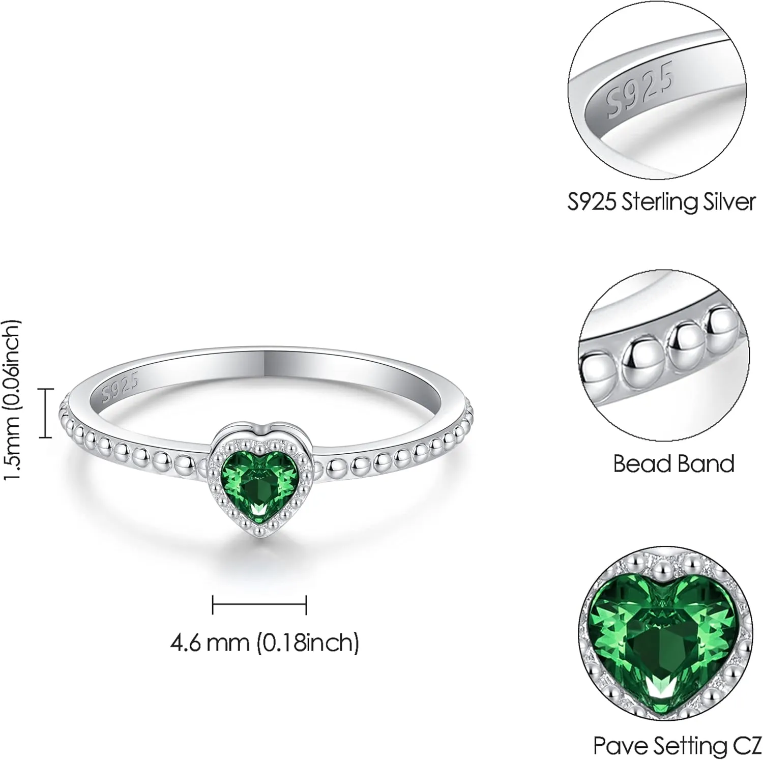 Birthstone Rings for Women: S925 Sterling Silver Stacking Birthstones Ring Cubic Zirconia Heart Stackable Band Rings - Birthday Mother's Day Jewelry Gifts for Mother Daughte