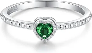 Birthstone Rings for Women: S925 Sterling Silver Stacking Birthstones Ring Cubic Zirconia Heart Stackable Band Rings - Birthday Mother's Day Jewelry Gifts for Mother Daughte