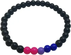 Bisexual Bracelet - Pink Purple Blue Acrylic and Black Glass 6mm Beads - 7'' Pride colors Bead Bracelets