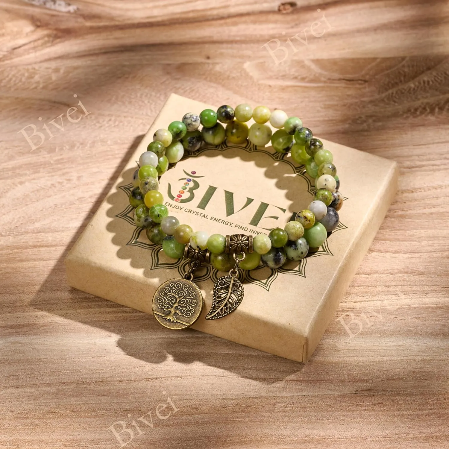 Bivei Natural Semi Precious Gemstone beads bracelet for women - Life Tree and Leaf Charm Energy Reiki Crystal Stretch Bracelets