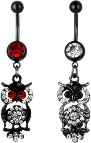 Black Belly Button Rings 14G - 3 Pcs Barbell Piercing Jewelry Stainless Steel, Spider Red Zircon Dangle Navel Belly Piercing for Women and Men