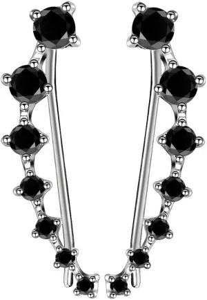 Black Diamond Climbers Cuff Wrap Cubic Zirconia 925 Sterling Silver Fashion Stud Crawler Pierced Sweep up Earrings for Women 7 Crystal CZ Hypoallergenic for Sensitive Ears Gifts for Birthday Bff