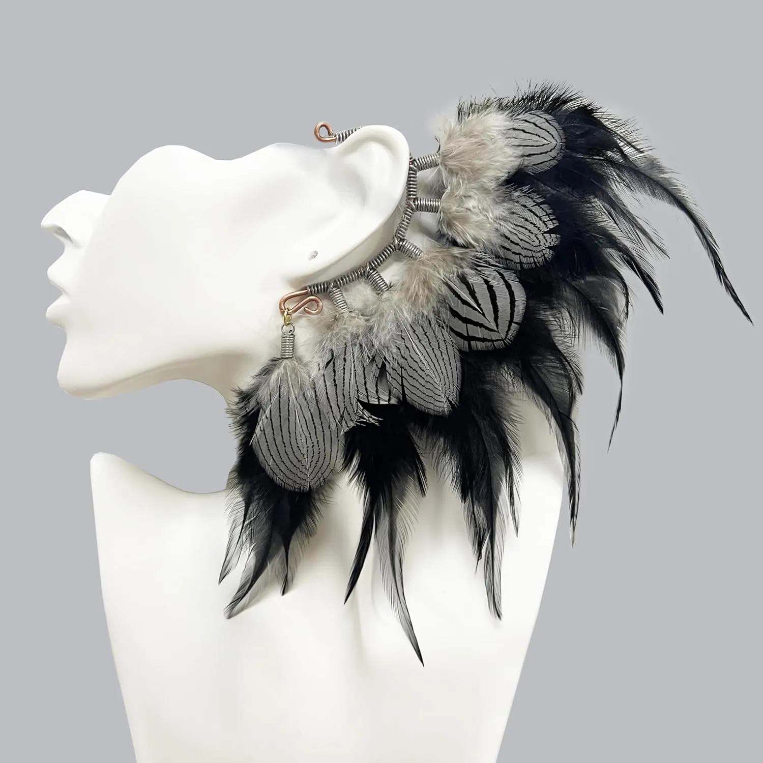 Black Feather Ear Cuff,American Indian style feather ear Earrings Wrap Cuff,decoration Festival Ear Jacket wedding jewelry