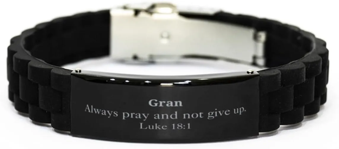 Black Glidelock Clasp Bracelet for Grandma - Grans Inspirational Prayer for Strength and Hope - Perfect Idea Gifts for Christmas, Birthday, and Easter