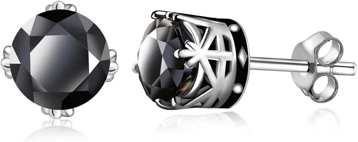 Black Moissanite Earrings Studs 2CT - 925 Sterling Silver Moissanite Earring Real Black Moissan Vintage Darkly Style Hypoallergenic Jewelry for Women and Men