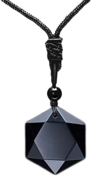 Black Obsidian Hexagram Natural Stone Necklace Translucent Ice Obsidian Wolf Tooth Amulet His and Hers Couples Necklace Lucky Love Pendant Necklace for Men Women