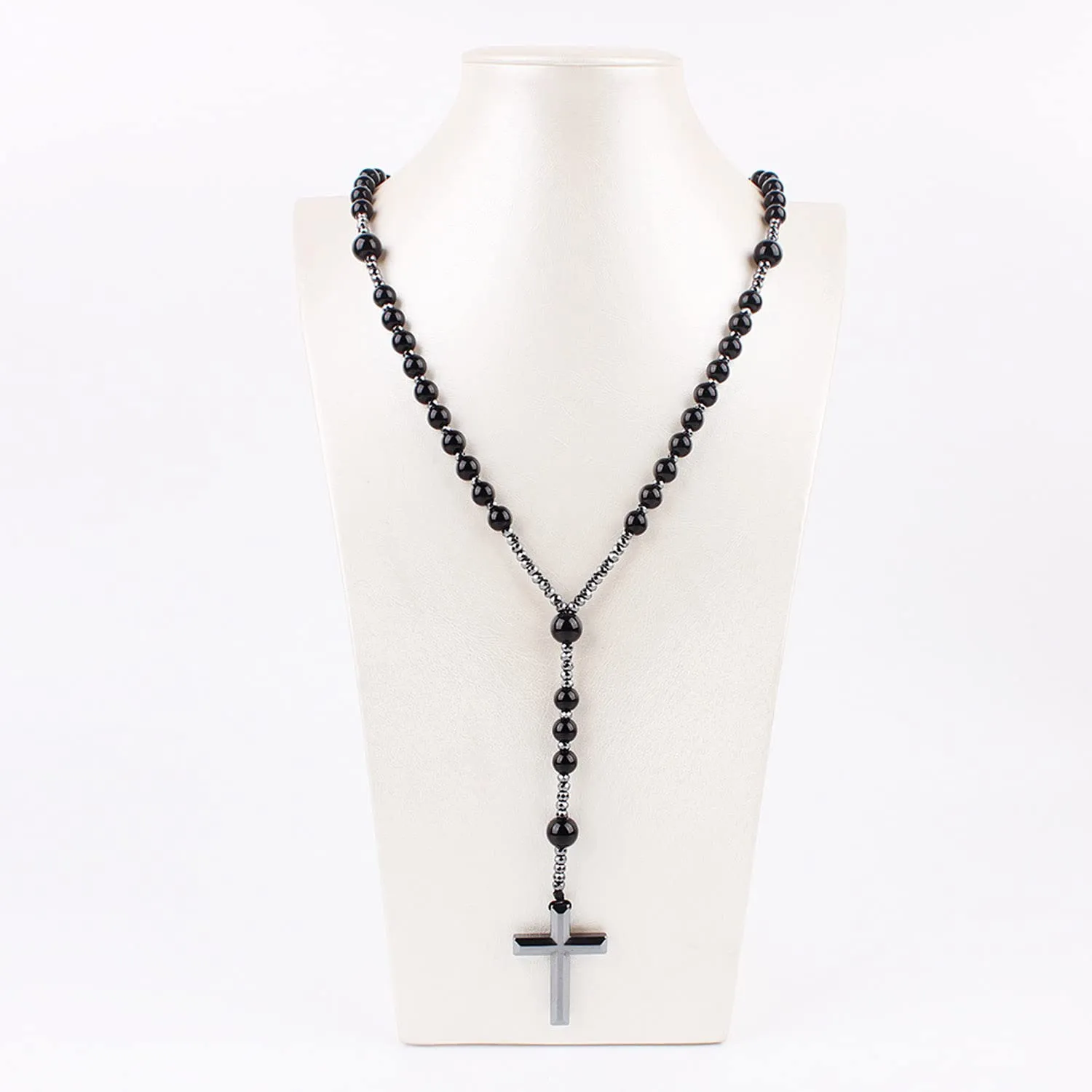 Black Obsidian Necklace for Men, Black Tigers Eye Necklace, Black Cross Pendant, Obsidian Cross Healing Crystal Energy Stone Protection Amulet Charm Pendant (Black)