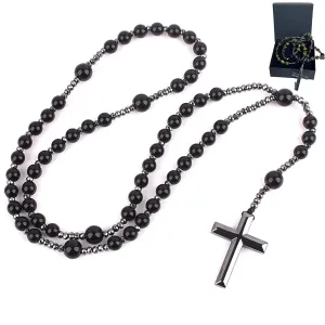 Black Obsidian Necklace for Men, Black Tigers Eye Necklace, Black Cross Pendant, Obsidian Cross Healing Crystal Energy Stone Protection Amulet Charm Pendant (Black)