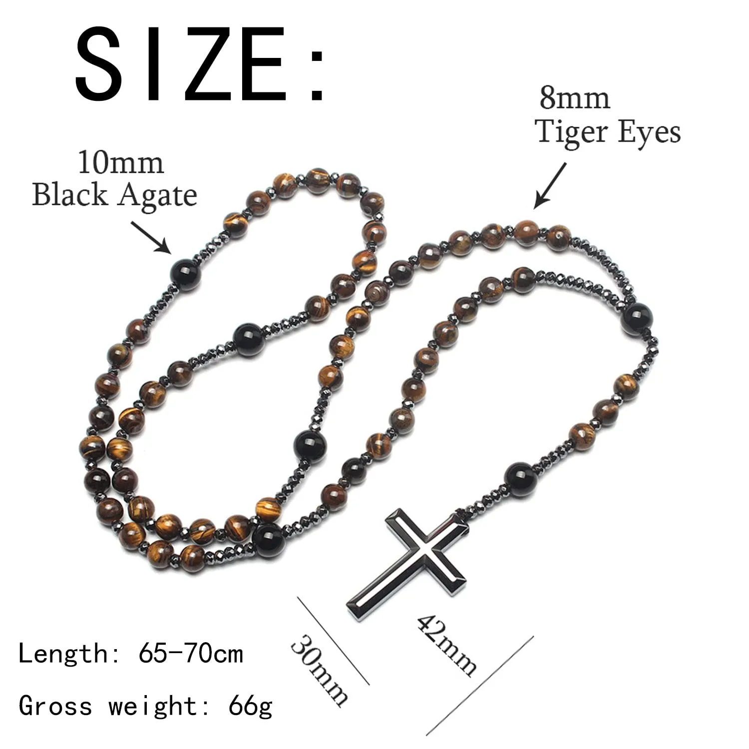 Black Obsidian Necklace for Men, Black Tigers Eye Necklace, Black Cross Pendant, Obsidian Cross Healing Crystal Energy Stone Protection Amulet Charm Pendant (Black)