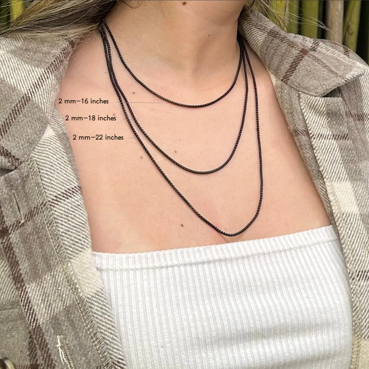 Black Square Rolo Chain Stainless Steel Round Box Chain Necklace Men Women