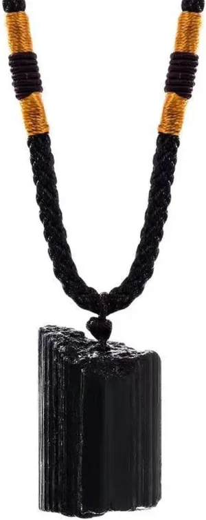 Black Tourmaline Necklace Crystal Pillar Pendant Original Natural Stone Metaphysically Psychic Protection