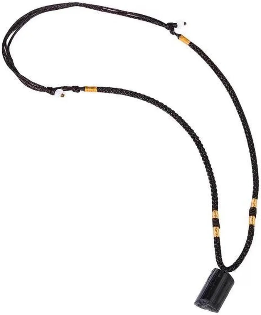 Black Tourmaline Necklace Crystal Pillar Pendant Original Natural Stone Metaphysically Psychic Protection