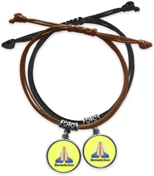 Blessing Prayer Expression Hands Bracelet Double Leather Rope Wristband Couple Set Gift