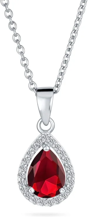 Bling Jewelry 925 Sterling Silver Victorian Vintage Style Delicate Bridal Royal Pear Shape Blue Solitaire Cubic Zirconia Simulated Gemstone Colors AAA CZ Halo 5CT Teardrop Pendant Necklace For Women