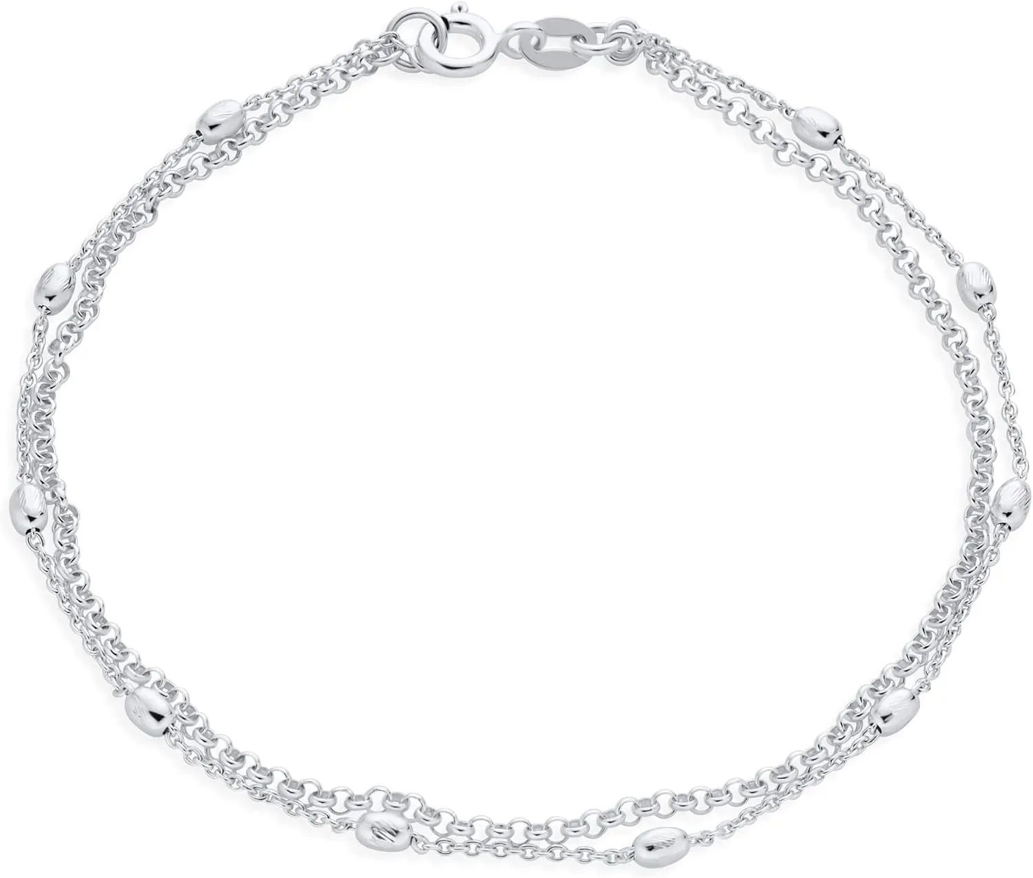 Bling Jewelry Delicate Sturdy Simple 1.5-3MM Oval & Round Multi Stand Station Bead Ball Chain Anklet Ankle Bracelet For Women Teens .925 Sterling Silver 9-10 Inch Adjustable