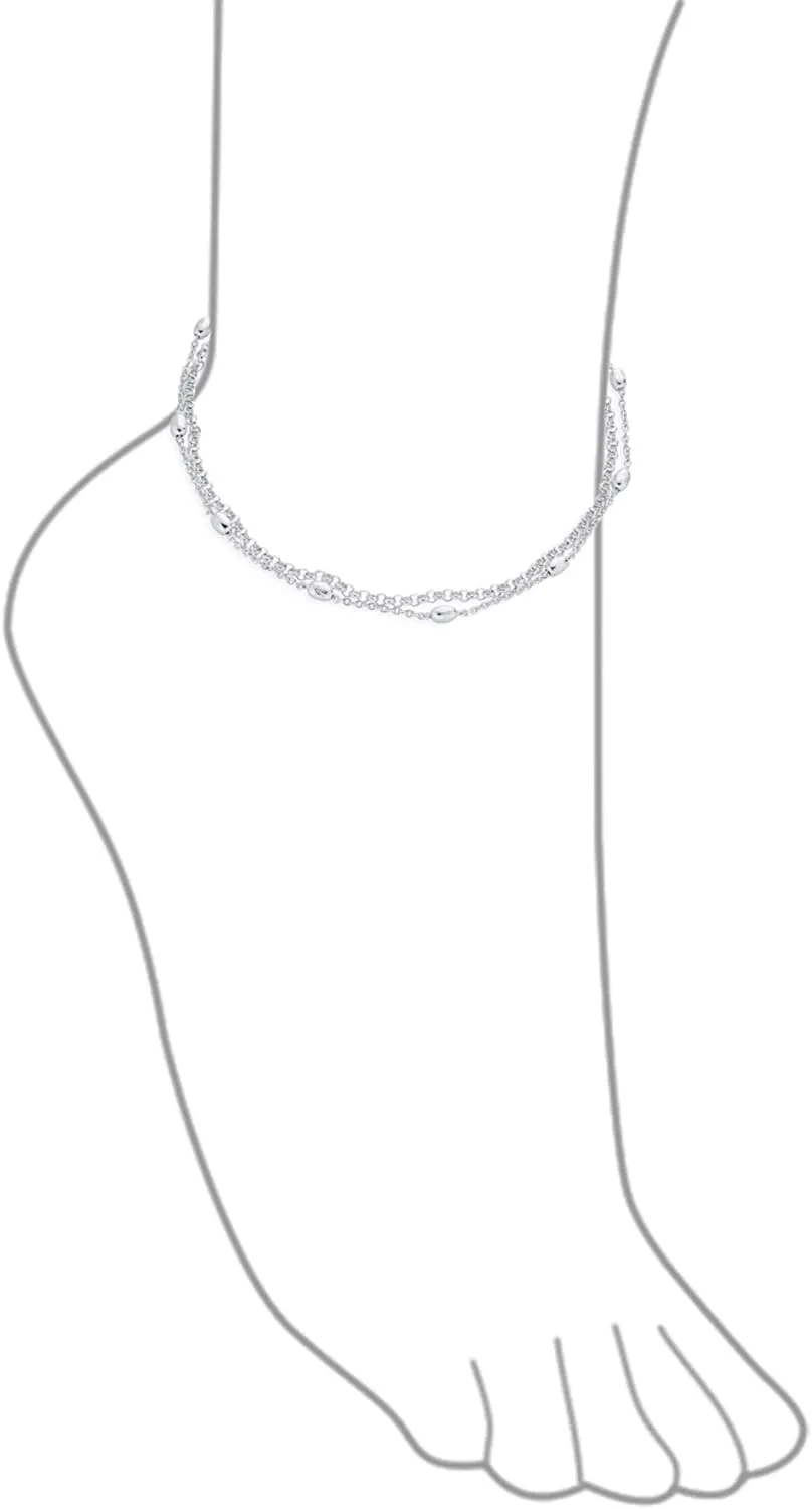 Bling Jewelry Delicate Sturdy Simple 1.5-3MM Oval & Round Multi Stand Station Bead Ball Chain Anklet Ankle Bracelet For Women Teens .925 Sterling Silver 9-10 Inch Adjustable