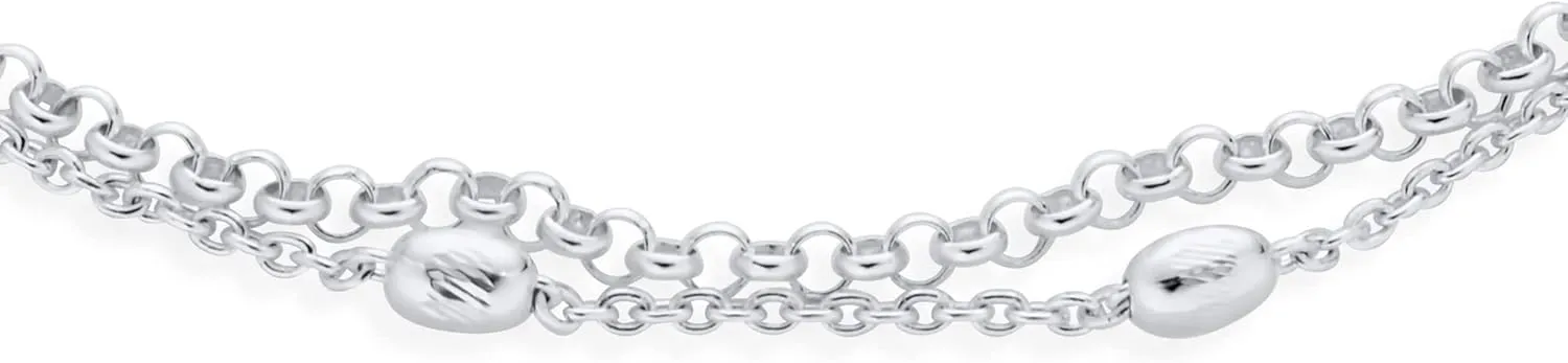 Bling Jewelry Delicate Sturdy Simple 1.5-3MM Oval & Round Multi Stand Station Bead Ball Chain Anklet Ankle Bracelet For Women Teens .925 Sterling Silver 9-10 Inch Adjustable