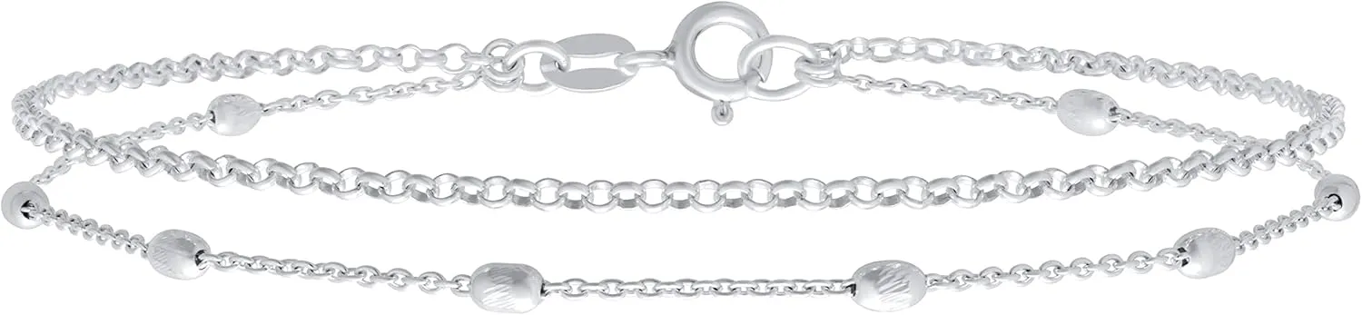 Bling Jewelry Delicate Sturdy Simple 1.5-3MM Oval & Round Multi Stand Station Bead Ball Chain Anklet Ankle Bracelet For Women Teens .925 Sterling Silver 9-10 Inch Adjustable