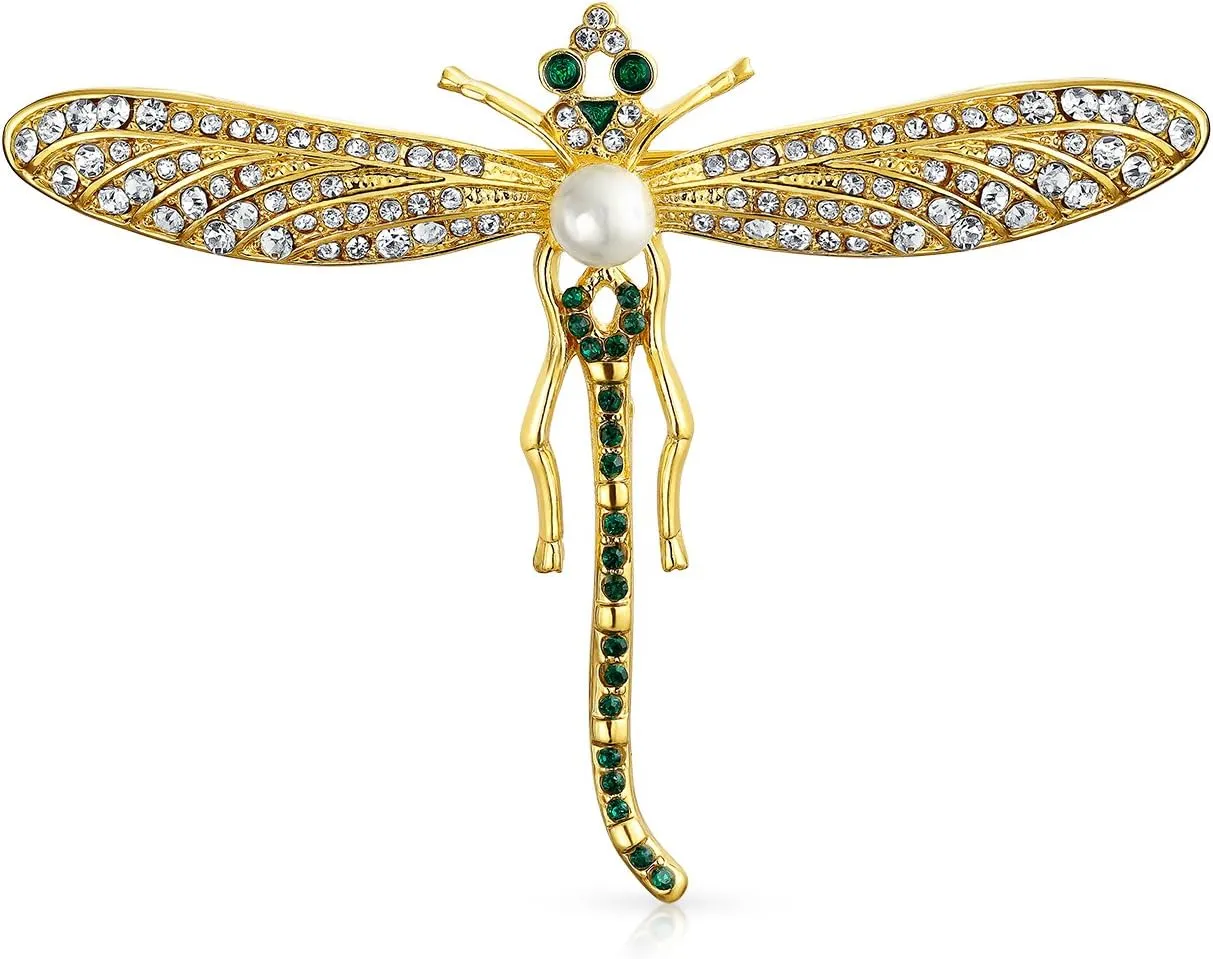 Bling Jewelry Large Statement Crystal Accent Yellow Orange Golden Aqua Blue Black Clear Garden Dragonfly Firefly Fluttering Filigree Butterfly Brooch Scarf Pin for Women and Teens Silver Gold Plated