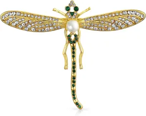 Bling Jewelry Large Statement Crystal Accent Yellow Orange Golden Aqua Blue Black Clear Garden Dragonfly Firefly Fluttering Filigree Butterfly Brooch Scarf Pin for Women and Teens Silver Gold Plated