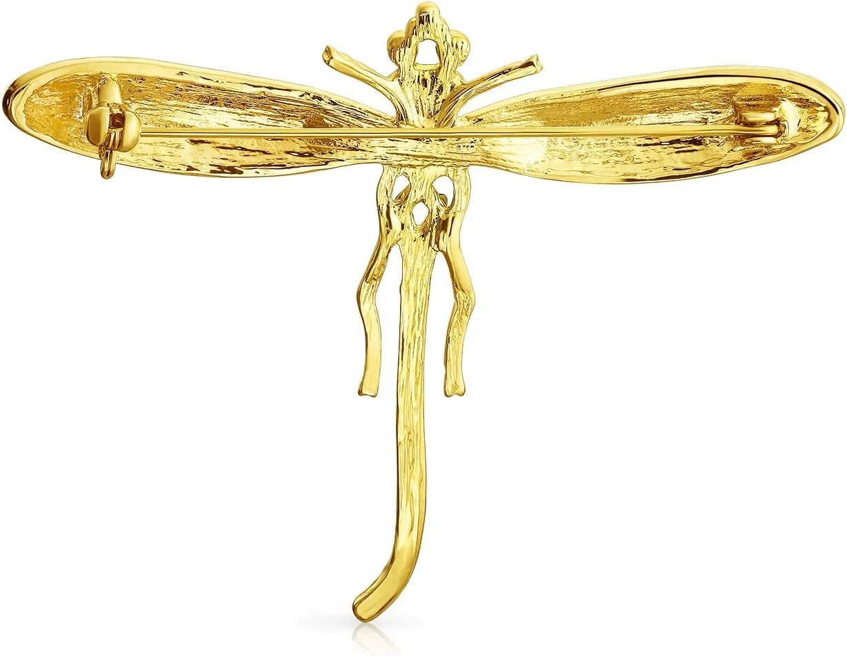 Bling Jewelry Large Statement Crystal Accent Yellow Orange Golden Aqua Blue Black Clear Garden Dragonfly Firefly Fluttering Filigree Butterfly Brooch Scarf Pin for Women and Teens Silver Gold Plated