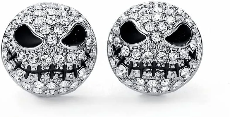 Blingsoul Mare Night Horror Skull Earrings - Before Christmas Skellington Crystal Pave Jewelry