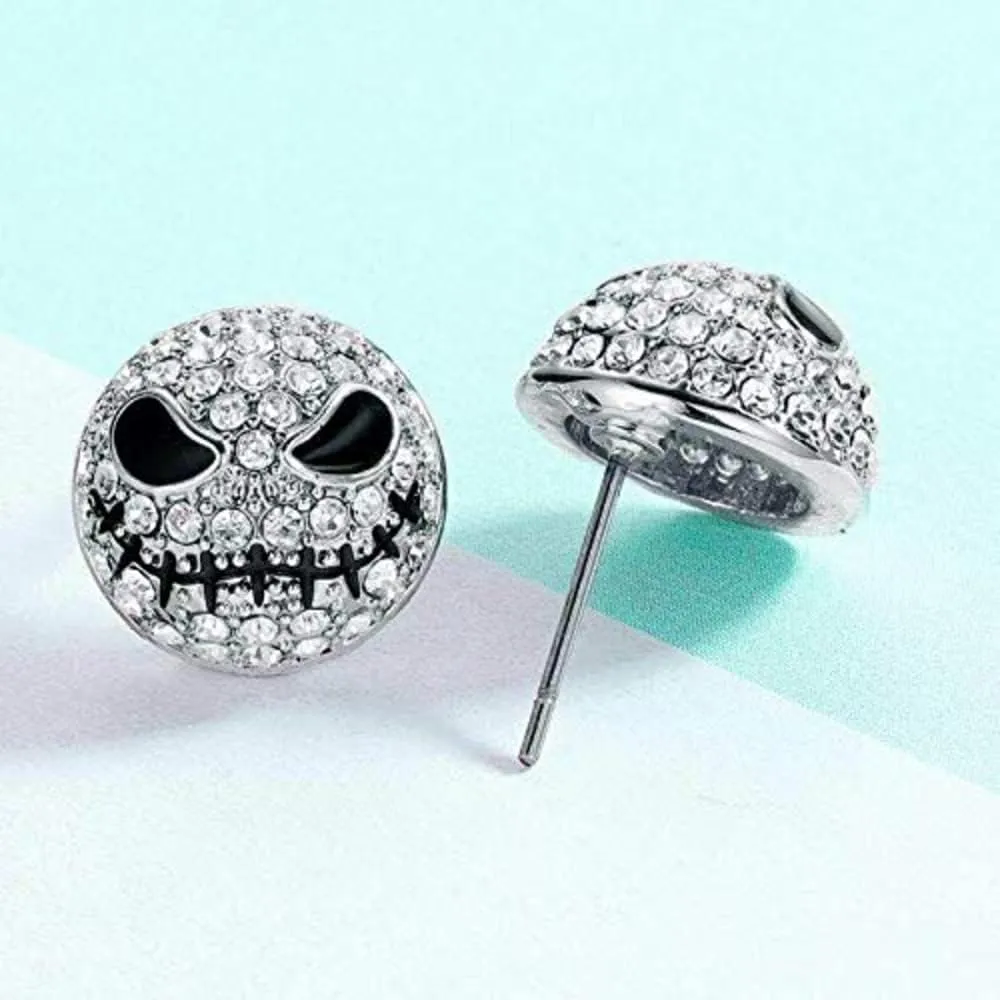 Blingsoul Mare Night Horror Skull Earrings - Before Christmas Skellington Crystal Pave Jewelry