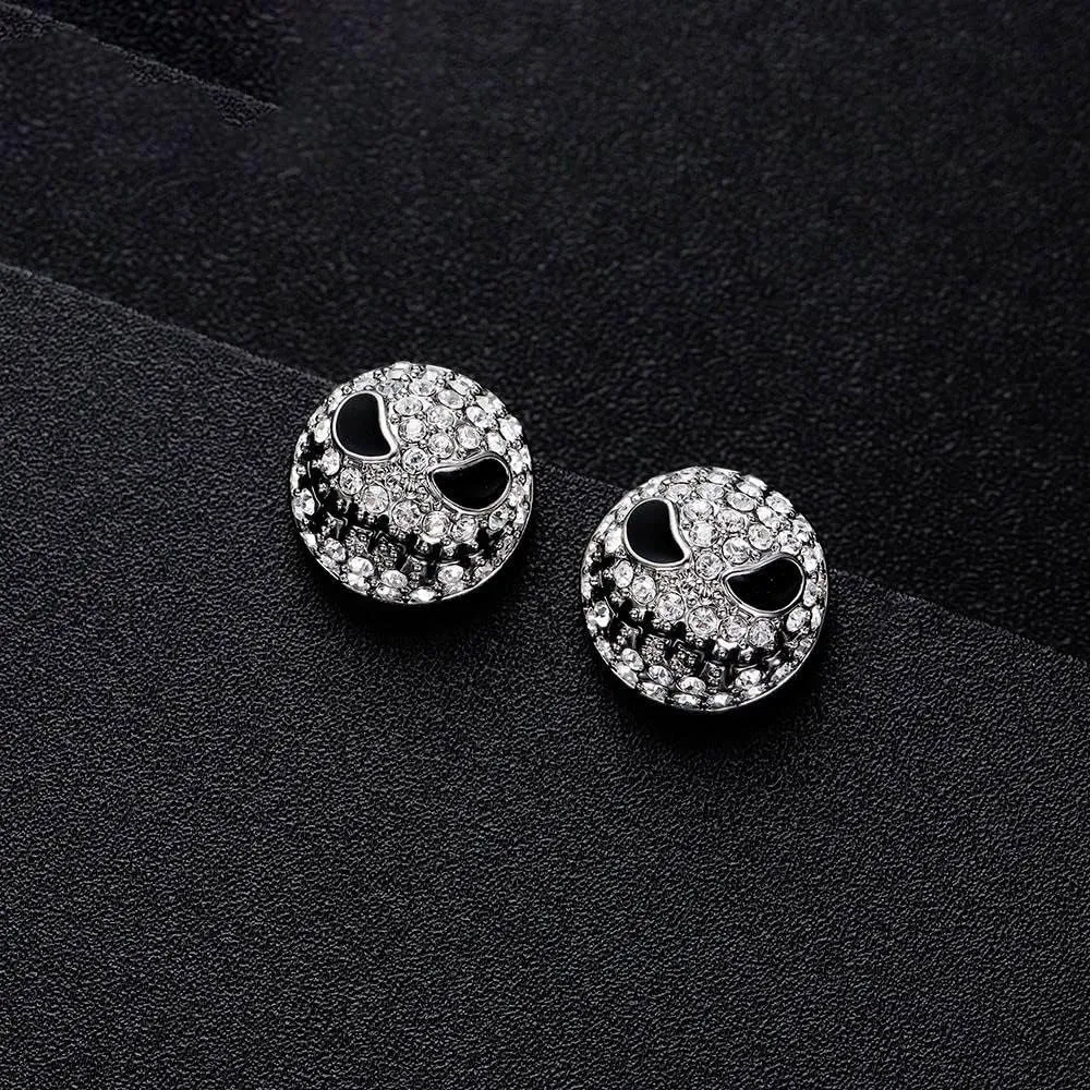 Blingsoul Mare Night Horror Skull Earrings - Before Christmas Skellington Crystal Pave Jewelry