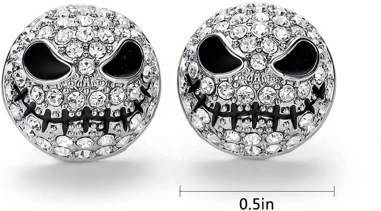 Blingsoul Mare Night Horror Skull Earrings - Before Christmas Skellington Crystal Pave Jewelry