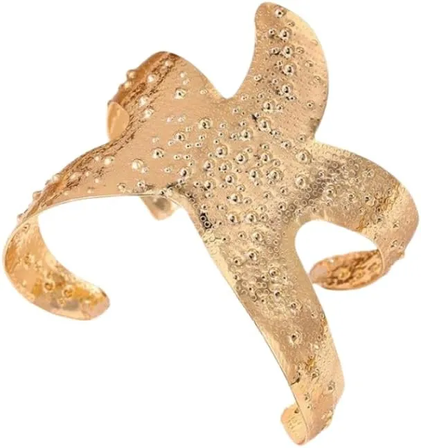 Blue Drop Arm Cuff for Women Starfish Shell Bracelet Gold Plated Cuff Bangle Adjustable Arm Cuff Jewelry Holiday Summer Beach Accessories
