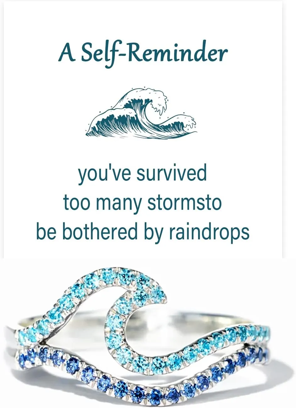 Blue Wave Ring A Self-Reminder - Youve Survived Too Many Storms Minimalist - High And Low Ring - Self Love Ring - Birthday Gift For Women