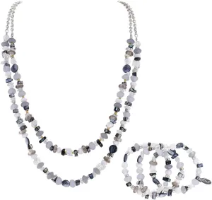 Bocar Necklace for Women, Crystal Strand Fashion Jewelry, Women's Collar Necklaces, 2 Layer Long Link Chain Necklace and 3 Bracelets Set, Party Gifts for Her