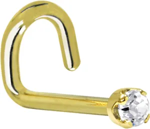 Body Candy Solid 14k Yellow Gold 2mm Clear Cubic Zirconia Left Nose Stud Screw 18 Gauge 1/4"