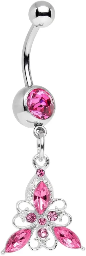 Body Candy Stainless Steel Pink Flower Dangle Belly Ring